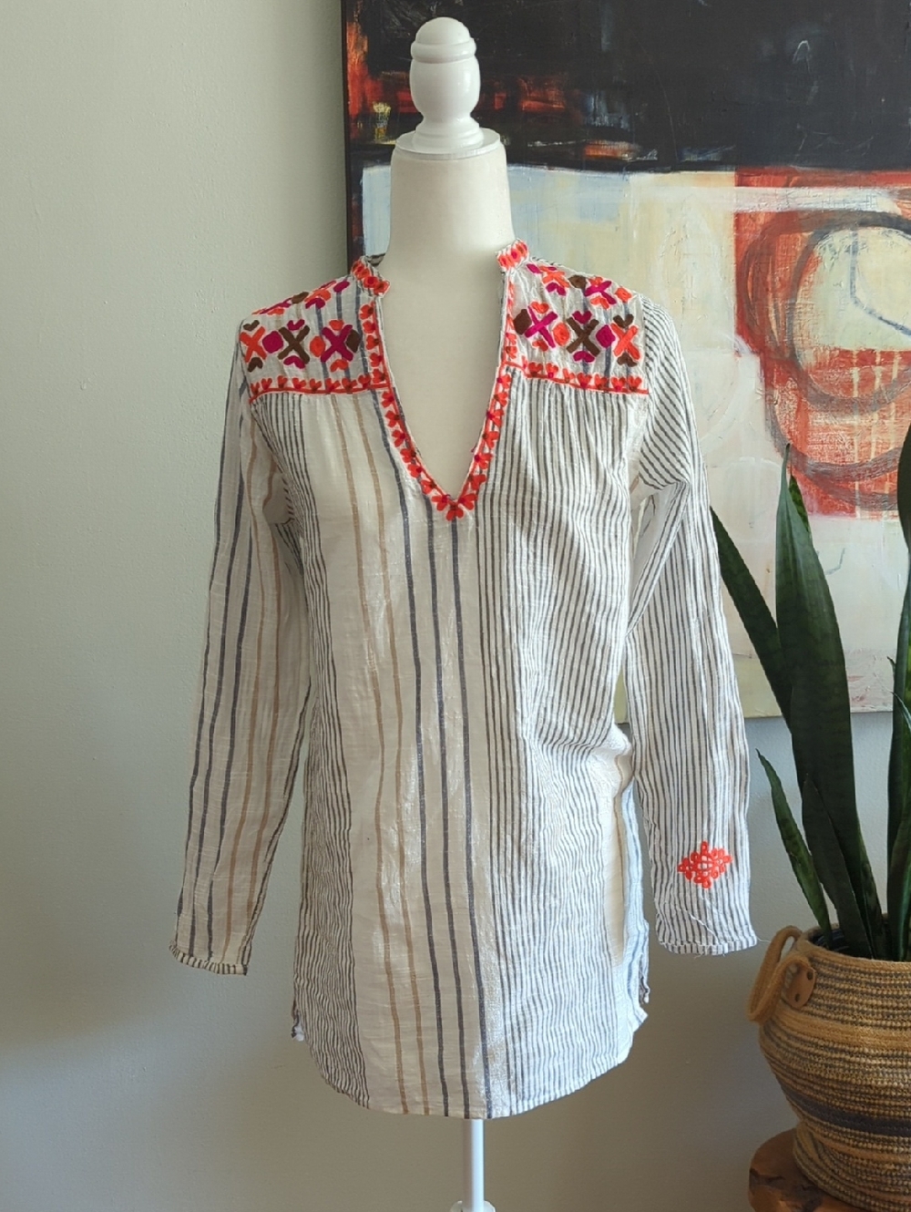 Gallabia Urban Casual Striped And Embroidered Tunic